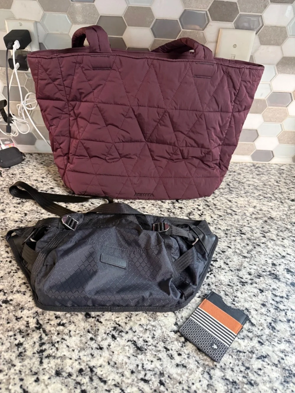 Athleta Quilted lap top Tote Bag , thread wallet , Athleta excursion belt bag